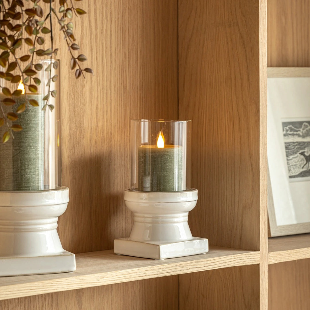 Leno Ceramic Candle Holder - White