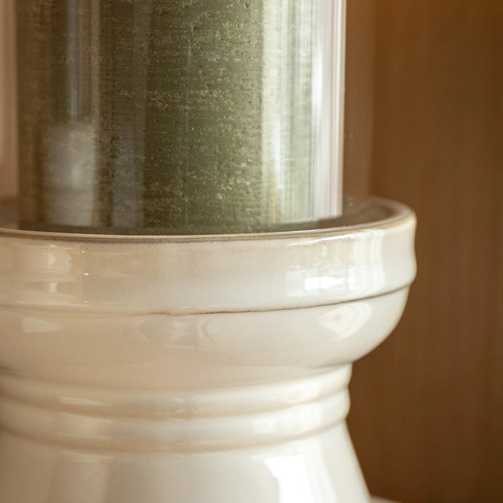 Leno Ceramic Candle Holder - White
