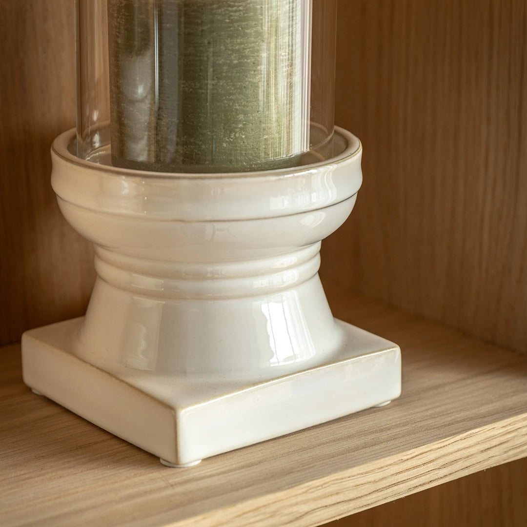 Leno Ceramic Candle Holder - White