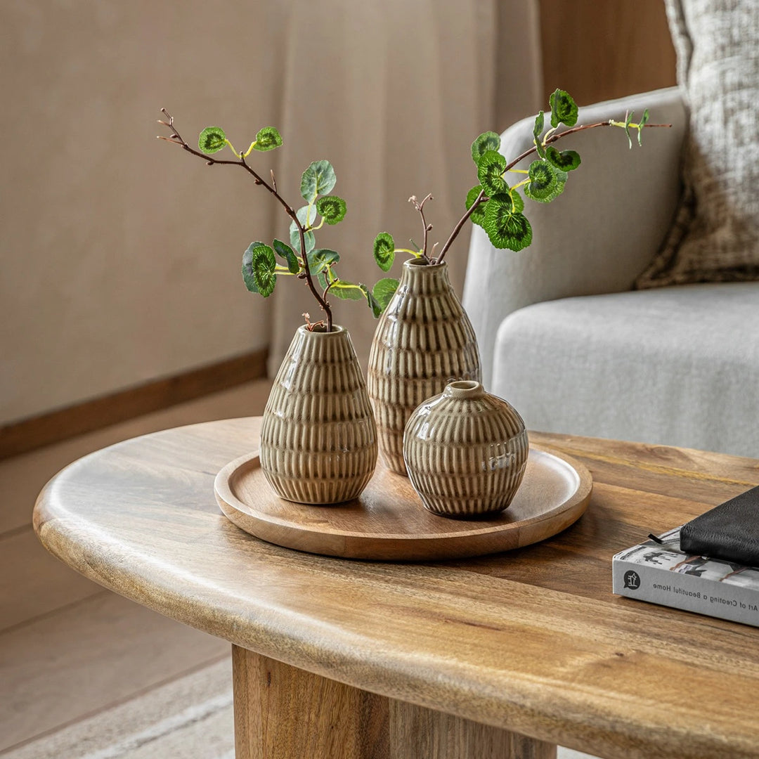 Elia Set of 3 Ceramic Ridged Bud Vases - Natural