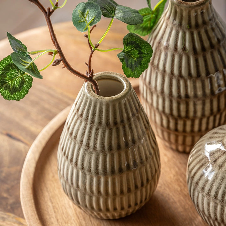 Elia Set of 3 Ceramic Ridged Bud Vases - Natural