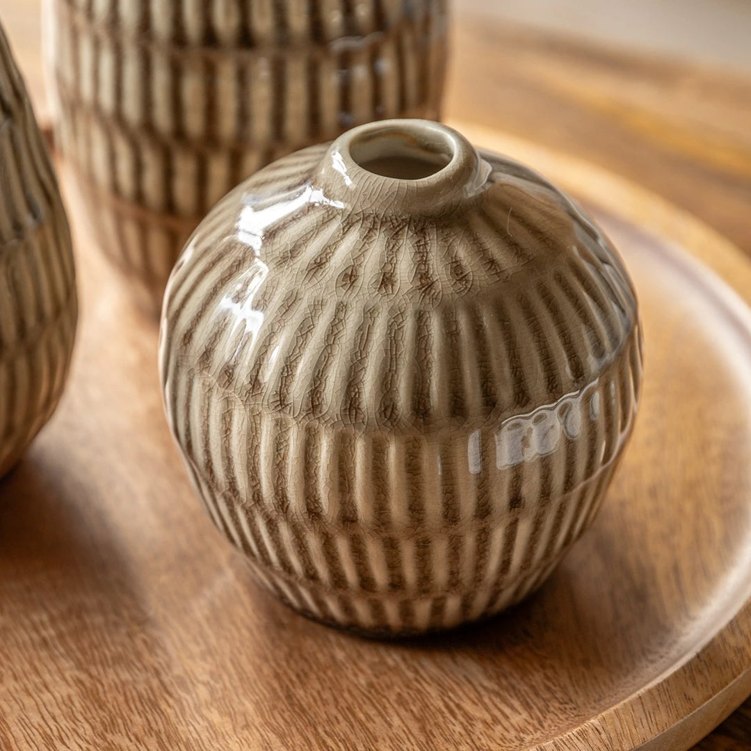 Elia Set of 3 Ceramic Ridged Bud Vases - Natural