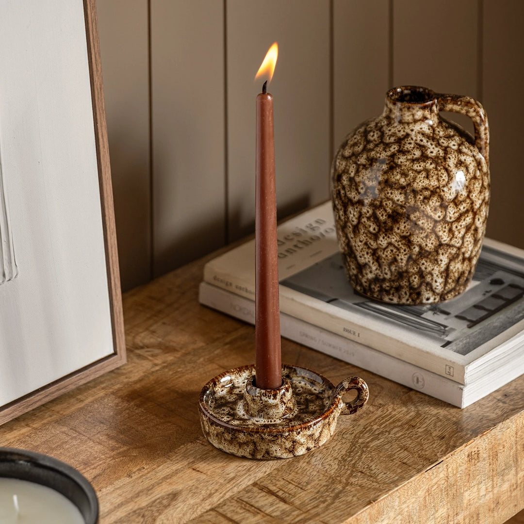 Mikka Ceramic Reactive Glaze Candle Holder - Brown