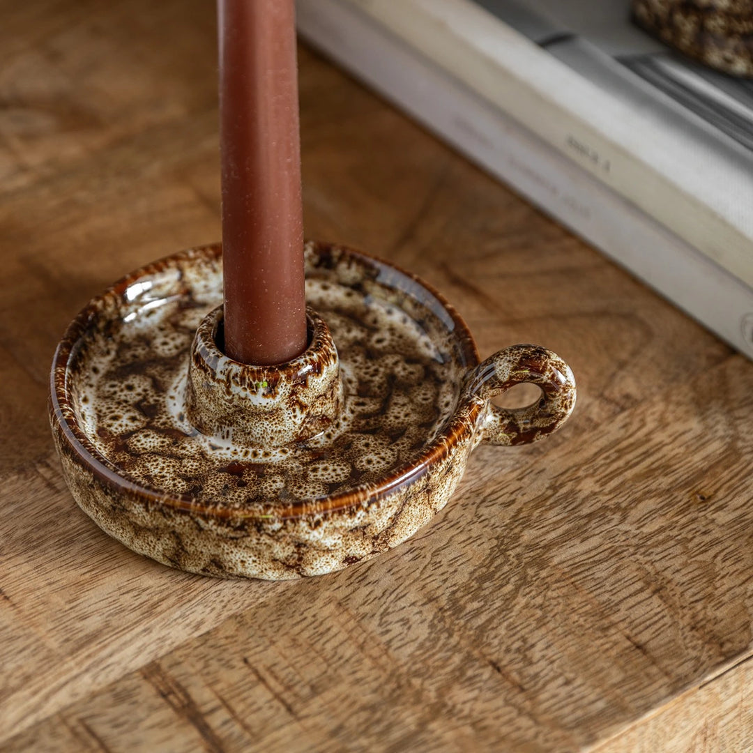 Mikka Ceramic Reactive Glaze Candle Holder - Brown