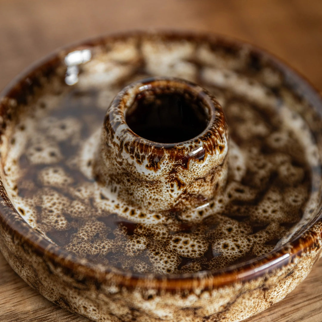 Mikka Ceramic Reactive Glaze Candle Holder - Brown