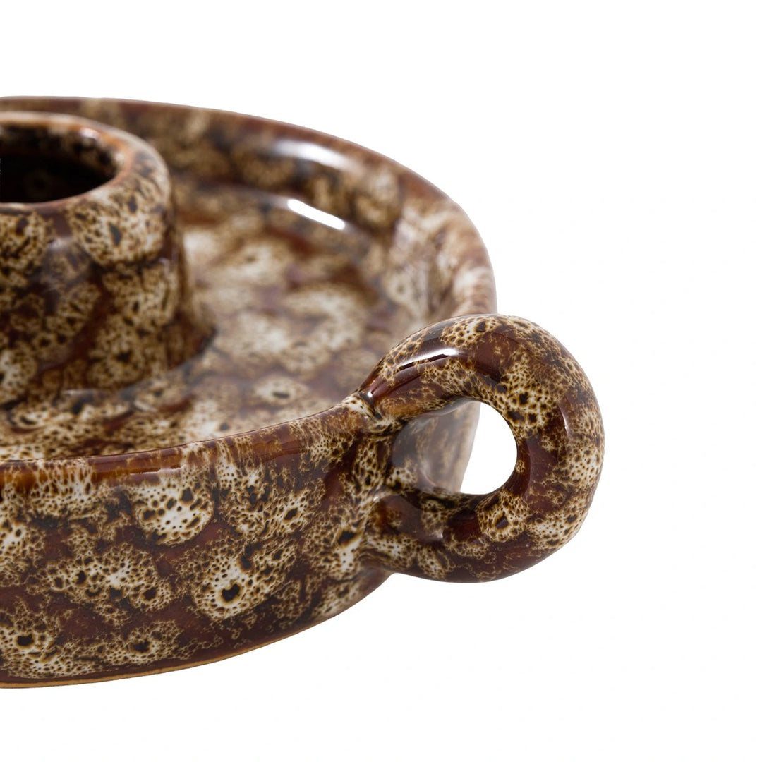 Mikka Ceramic Reactive Glaze Candle Holder - Brown