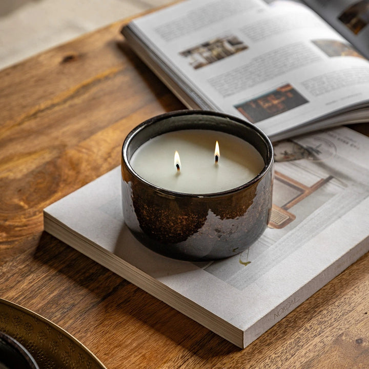 Reactive Glazed Ceramic 2 Wick Candle - Brown