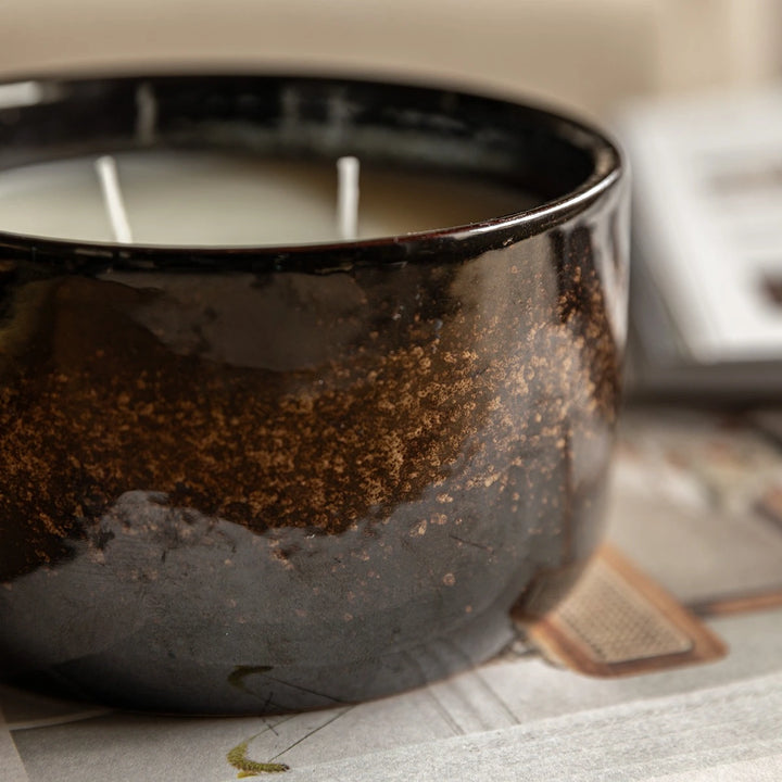 Reactive Glazed Ceramic 2 Wick Candle - Brown