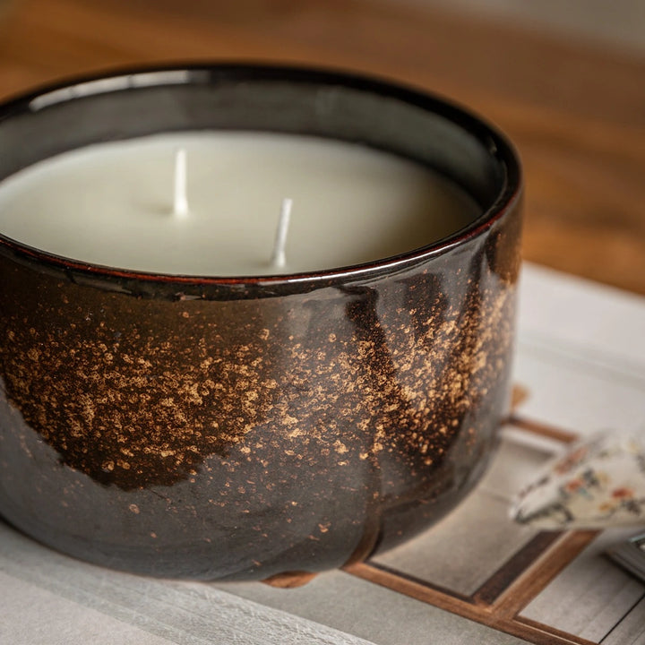Reactive Glazed Ceramic 2 Wick Candle - Brown
