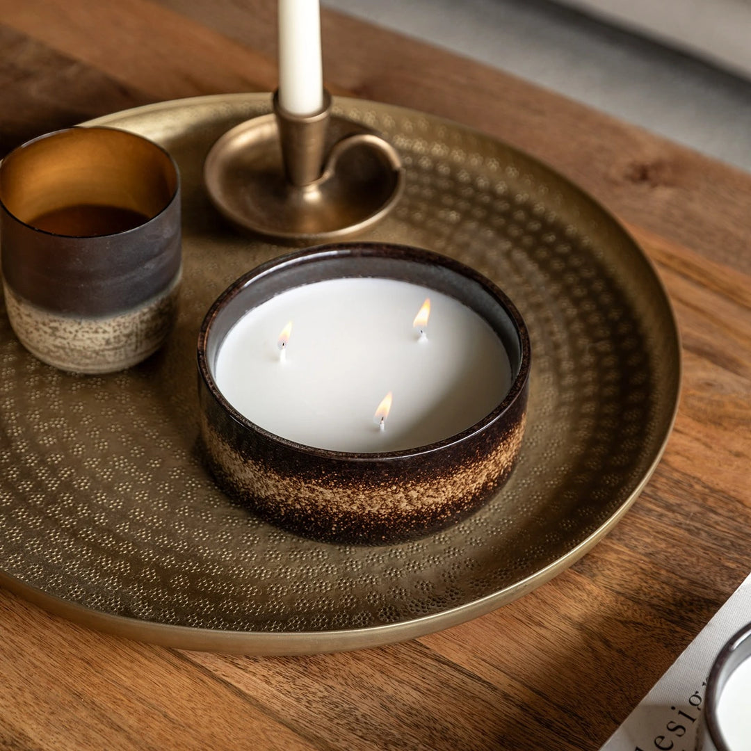 Reactive Glazed Ceramic 3 Wick Candle - Brown