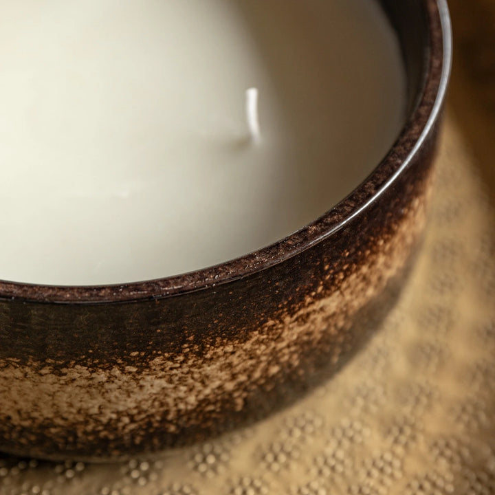 Reactive Glazed Ceramic 3 Wick Candle - Brown