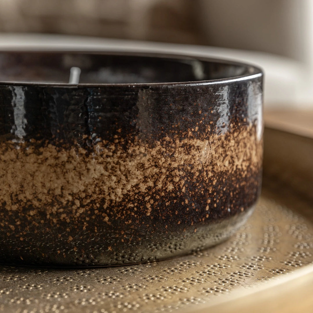 Reactive Glazed Ceramic 3 Wick Candle - Brown