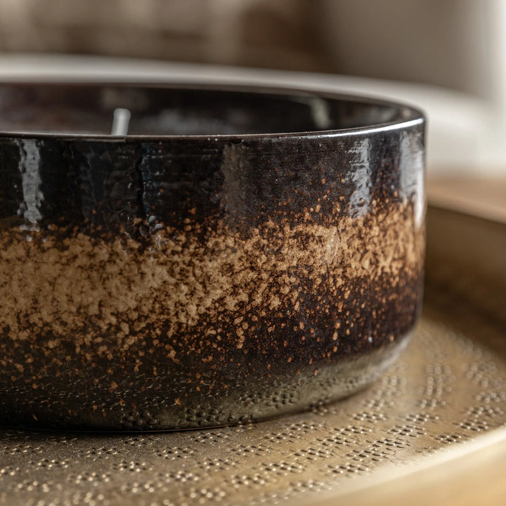 Reactive Glazed Ceramic 3 Wick Candle - Brown
