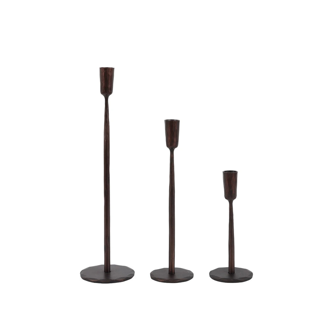 Elgon Set of 3 Metal Candle Sticks - Brown