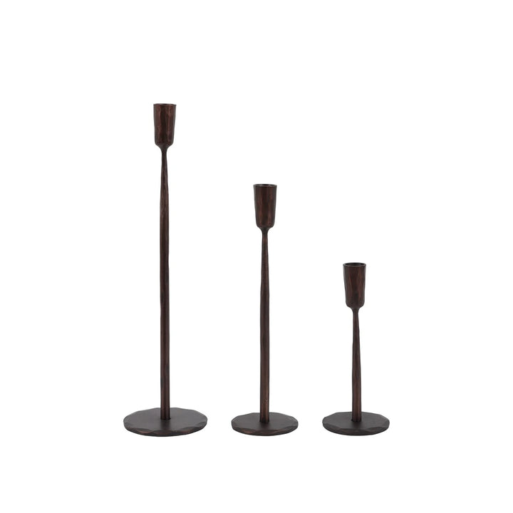 Elgon Set of 3 Metal Candle Sticks - Brown