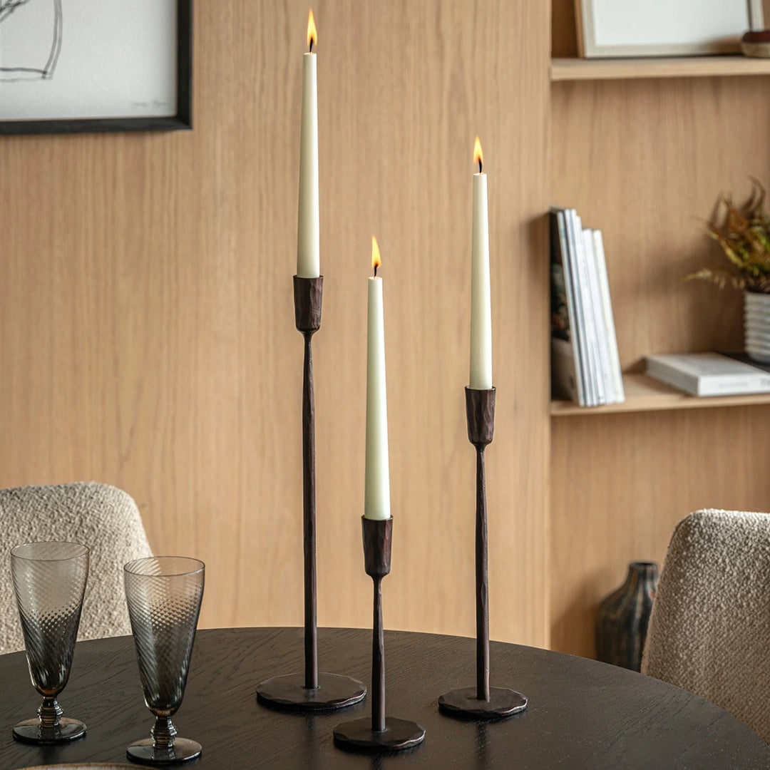 Elgon Set of 3 Metal Candle Sticks - Brown