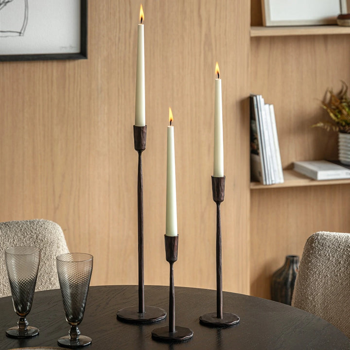 Elgon Set of 3 Metal Candle Sticks - Brown