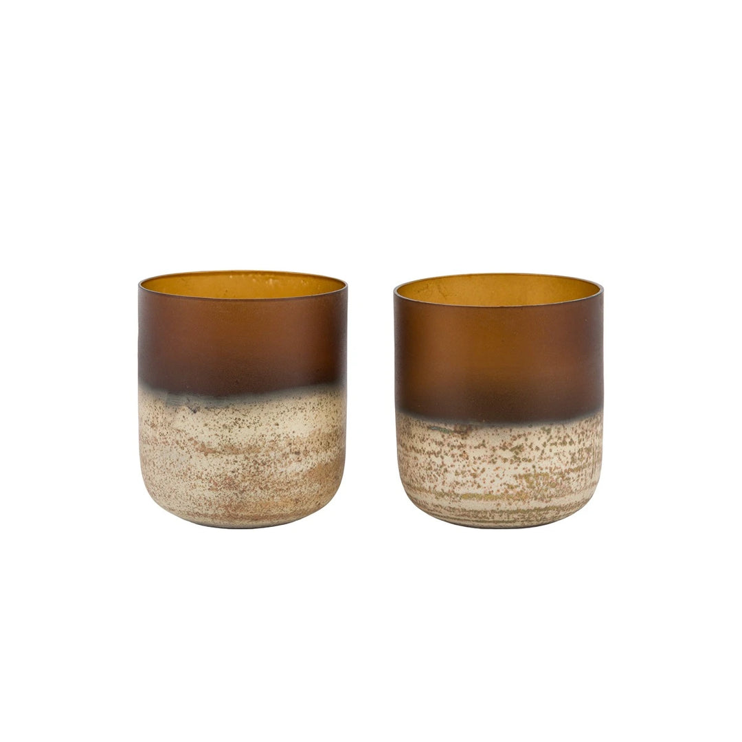 Frosted Set of 2 Tealight Holder - Brown