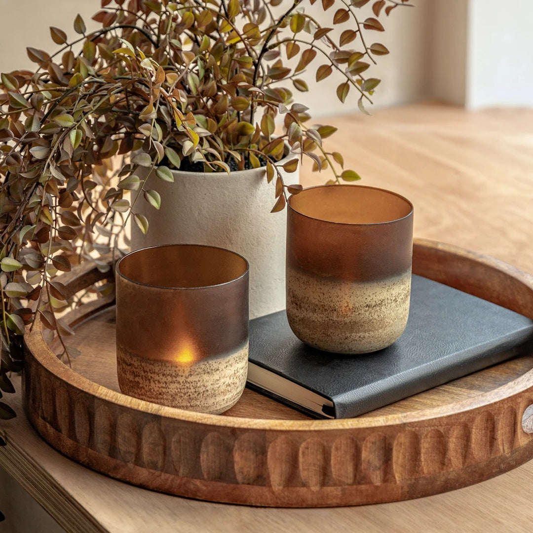 Frosted Set of 2 Tealight Holder - Brown