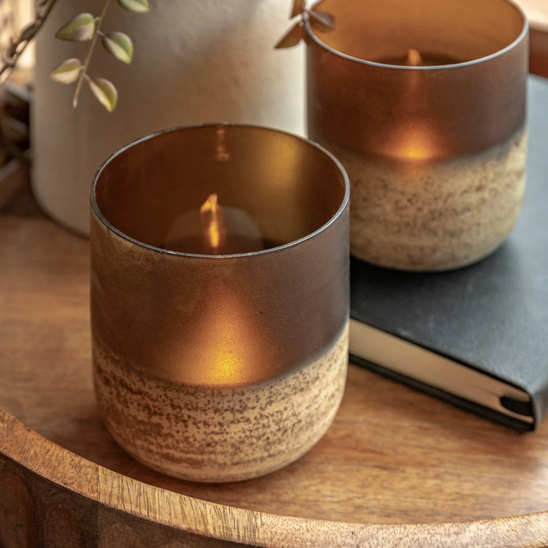 Frosted Set of 2 Tealight Holder - Brown