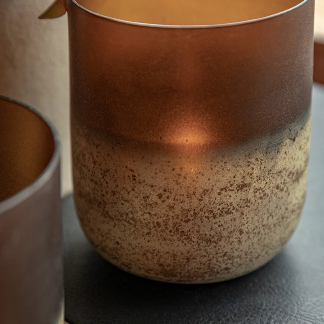 Frosted Set of 2 Tealight Holder - Brown
