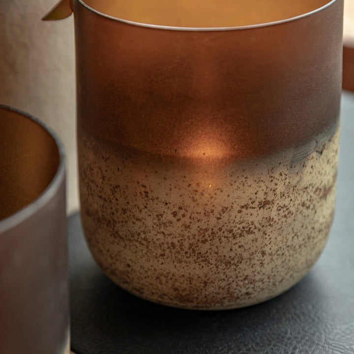 Frosted Set of 2 Tealight Holder - Brown