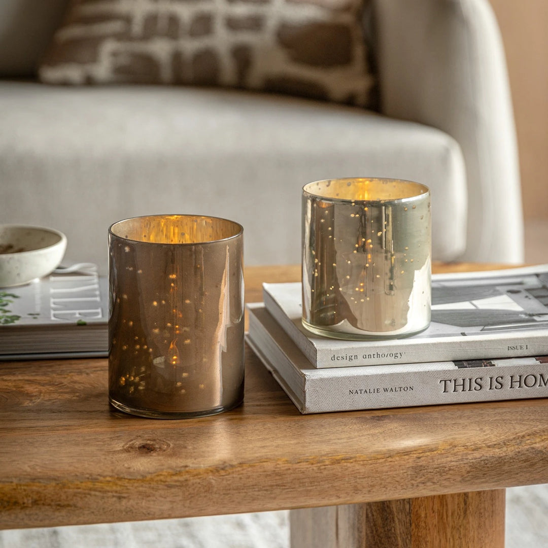 Bubble Glass Set of 2 Candle Holders - Champagne