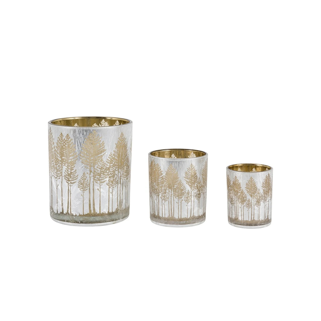 Silver Set of 3 Etched Tree Candle Holder
