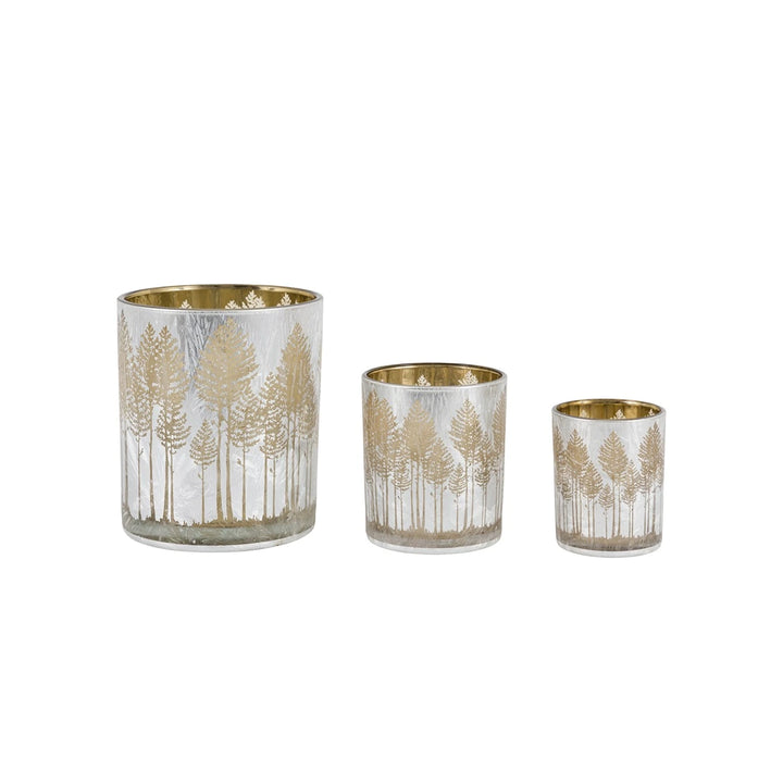 Silver Set of 3 Etched Tree Candle Holder