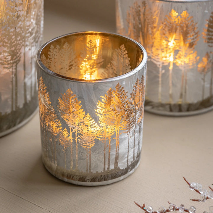 Silver Set of 3 Etched Tree Candle Holder