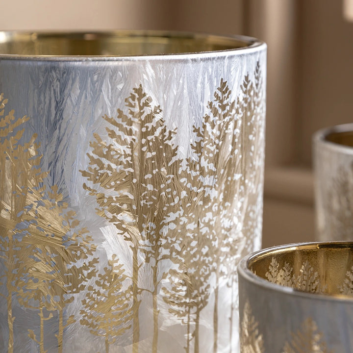 Silver Set of 3 Etched Tree Candle Holder