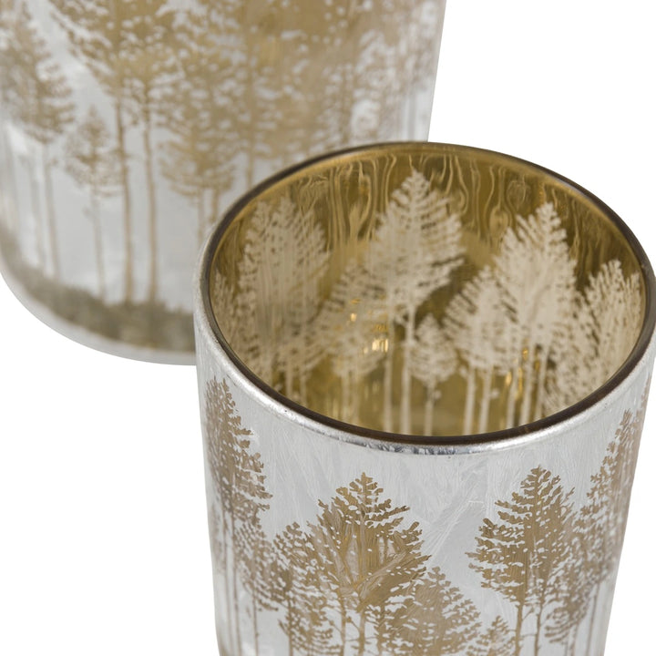Silver Set of 3 Etched Tree Candle Holder