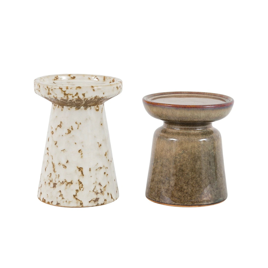 Ceramic Glazed Set of 2 Candle Holders
