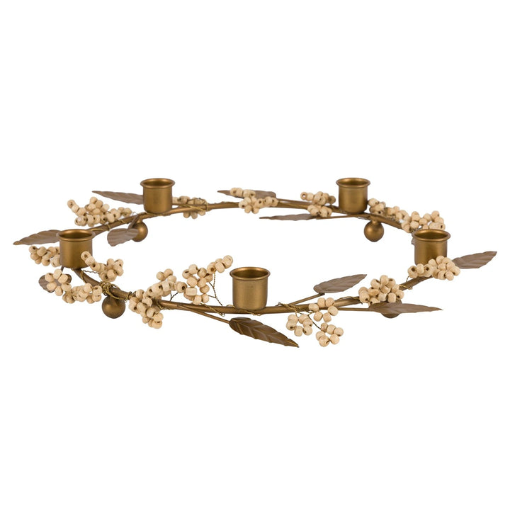 Woodland Berry Leaf Candle Ring - Gold