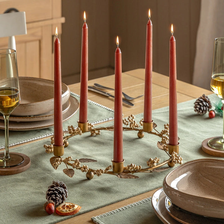 Woodland Berry Leaf Candle Ring - Gold