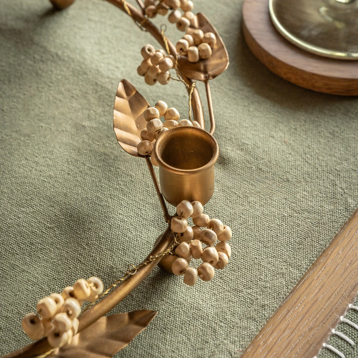 Woodland Berry Leaf Candle Ring - Gold