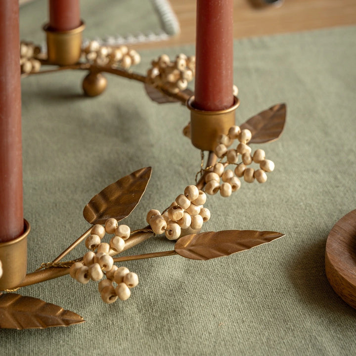 Woodland Berry Leaf Candle Ring - Gold