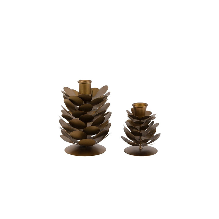 Woodland Set of 2 Pinecone Candleholder - Gold