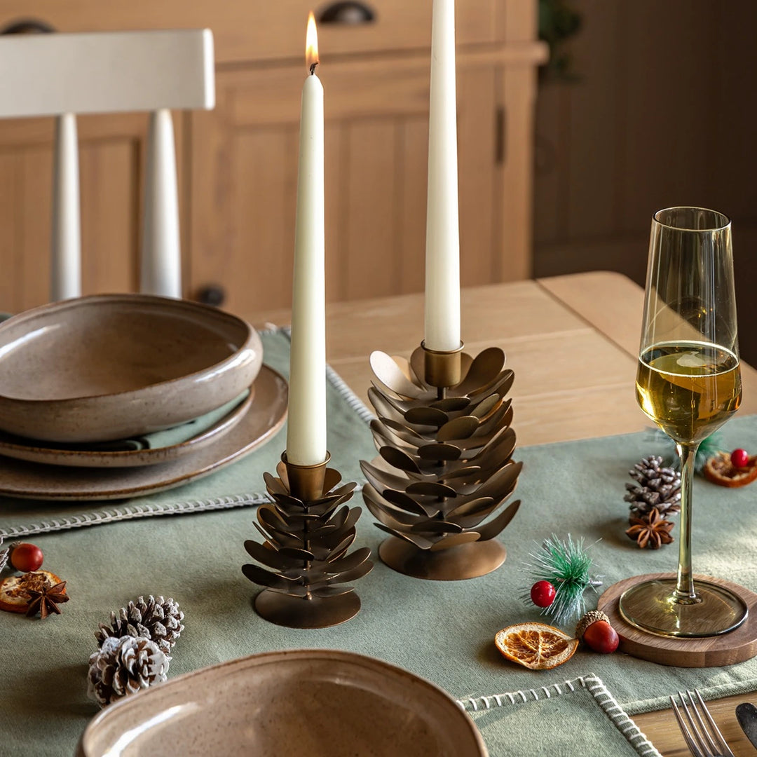 Woodland Set of 2 Pinecone Candleholder - Gold