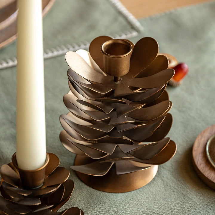 Woodland Set of 2 Pinecone Candleholder - Gold