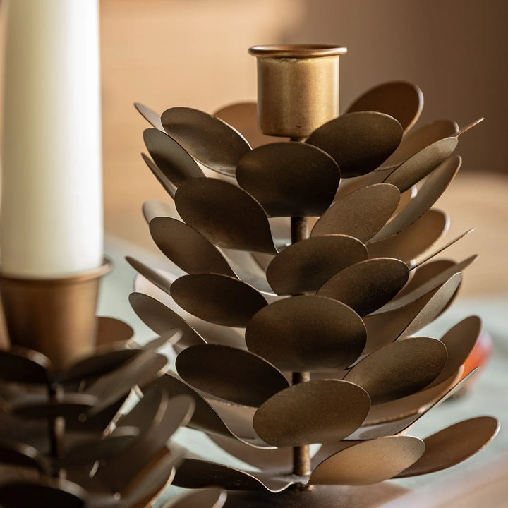 Woodland Set of 2 Pinecone Candleholder - Gold
