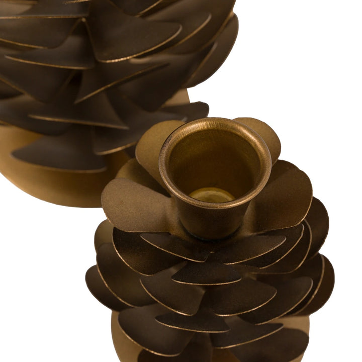 Woodland Set of 2 Pinecone Candleholder - Gold