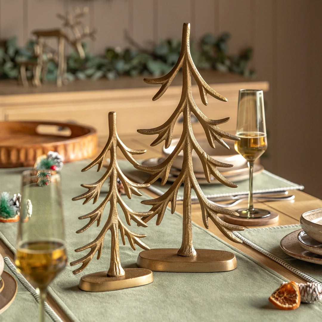 Woodland Set of 2 Metal Tree Ornaments - Gold