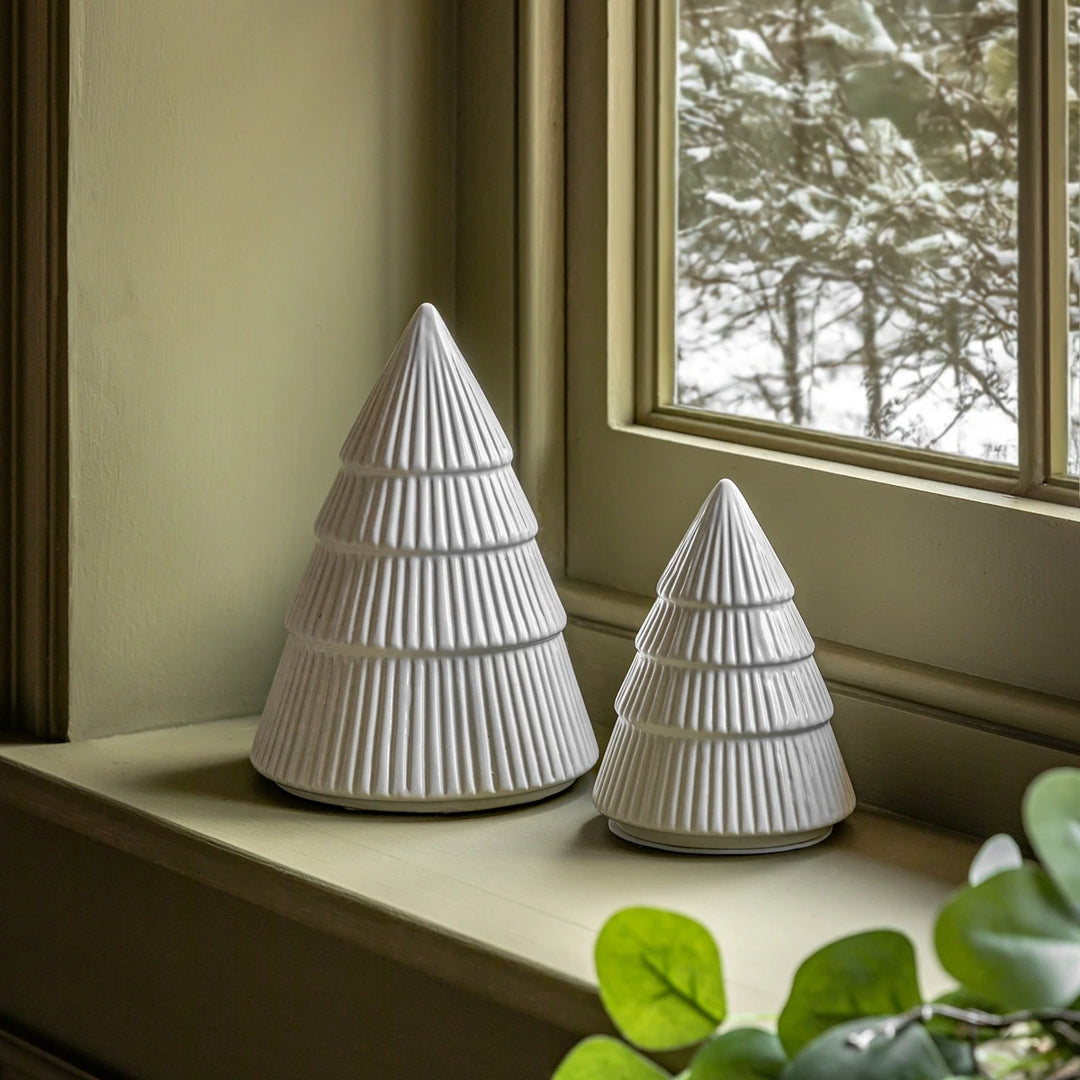 Woodland Set of 2 Ceramic Tree Ornament - White