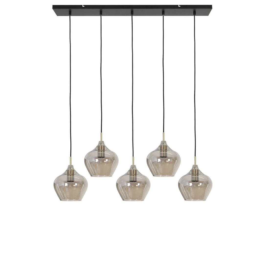 Rakel 5 Light Pendant Light - Antique Bronze & Smoked Glass Light & Living 1