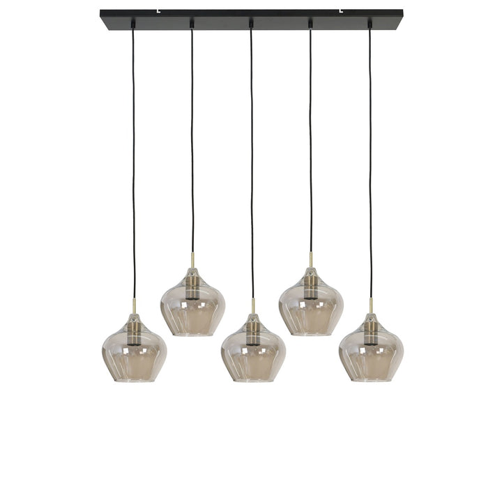 Rakel 5 Light Pendant Light - Antique Bronze & Smoked Glass Light & Living 1