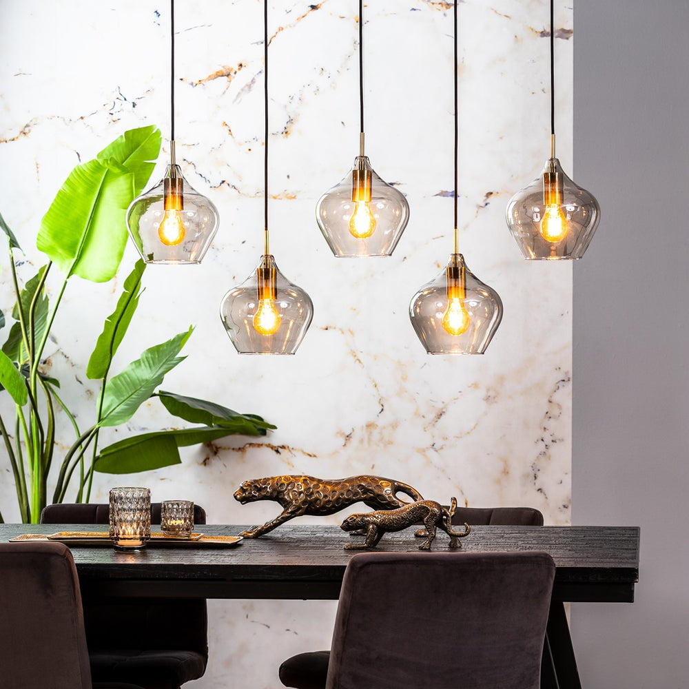 Rakel 5 Light Pendant Light - Antique Bronze & Smoked Glass Light & Living 2