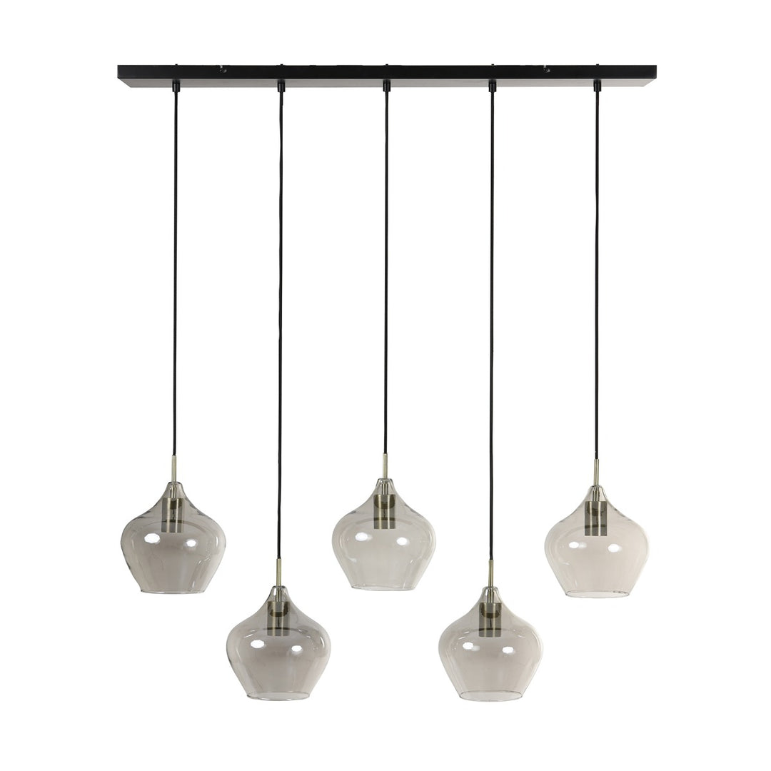 Rakel 5 Light Pendant Light - Antique Bronze & Smoked Glass Light & Living 3