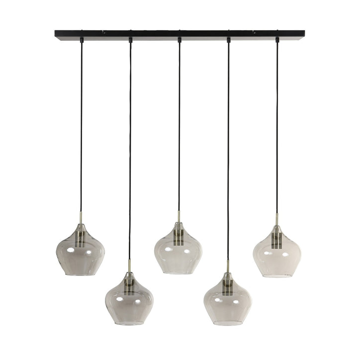 Rakel 5 Light Pendant Light - Antique Bronze & Smoked Glass Light & Living 3