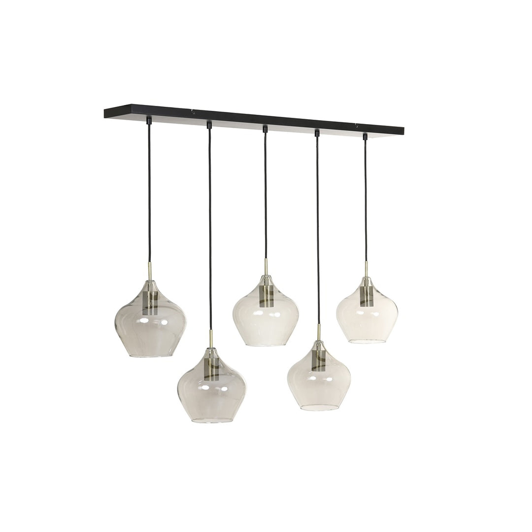 Rakel 5 Light Pendant Light - Antique Bronze & Smoked Glass Light & Living 5